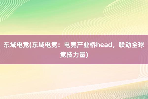 东域电竞(东域电竞：电竞产业桥head，联动全球竞技力量)