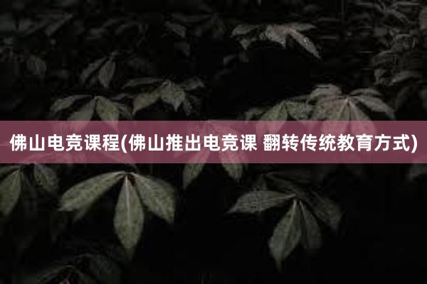 佛山电竞课程(佛山推出电竞课 翻转传统教育方式)