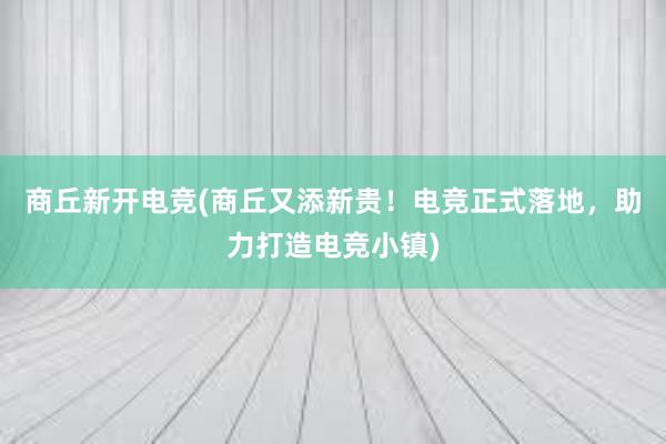 商丘新开电竞(商丘又添新贵！电竞正式落地，助力打造电竞小镇)