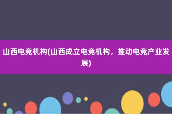 山西电竞机构(山西成立电竞机构，推动电竞产业发展)