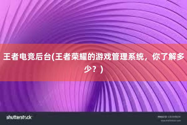 王者电竞后台(王者荣耀的游戏管理系统，你了解多少？)