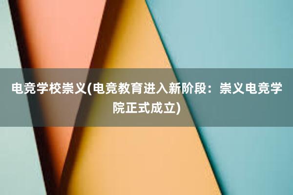 电竞学校崇义(电竞教育进入新阶段：崇义电竞学院正式成立)