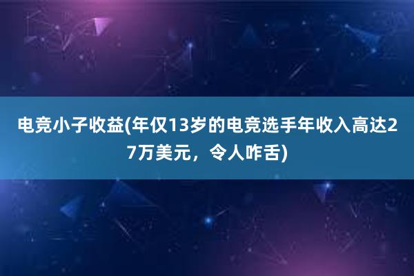 电竞小子收益(年仅13岁的电竞选手年收入高达27万美元，令人咋舌)