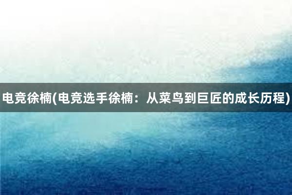 电竞徐楠(电竞选手徐楠：从菜鸟到巨匠的成长历程)