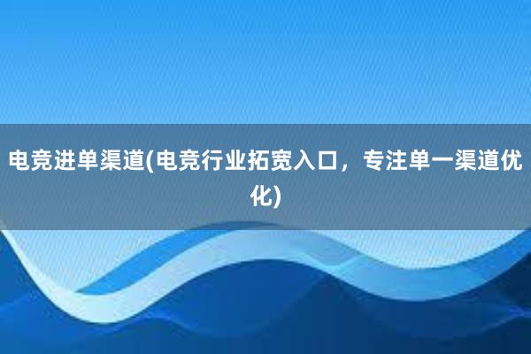 电竞进单渠道(电竞行业拓宽入口，专注单一渠道优化)