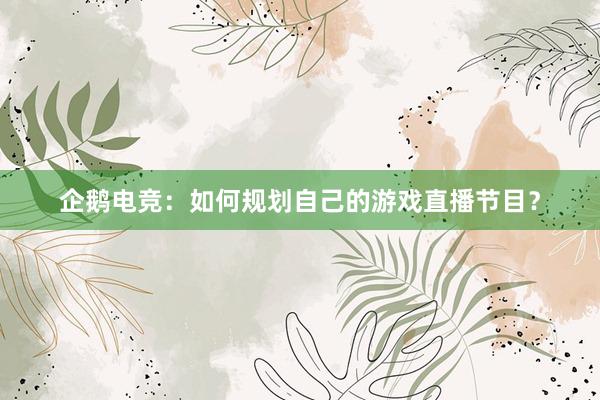 企鹅电竞：如何规划自己的游戏直播节目？